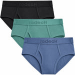 RodeoH Shift Brief Pacific Calm 3 pack: Black, Pacific Teal, and Slate Blue briefs stacked, from the front