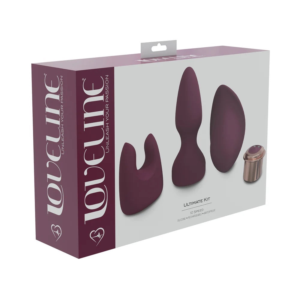 Shots Loveline Ultimate Kit with Interchangeble 10 Speed Silicone Vibrator Burgundy