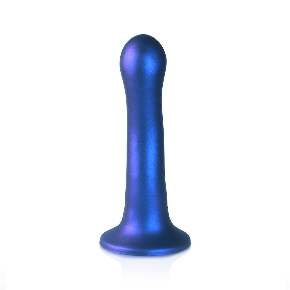 Shots Ouch! 7" Curvy Ultra Soft Silicone Metallic Dildo Blue