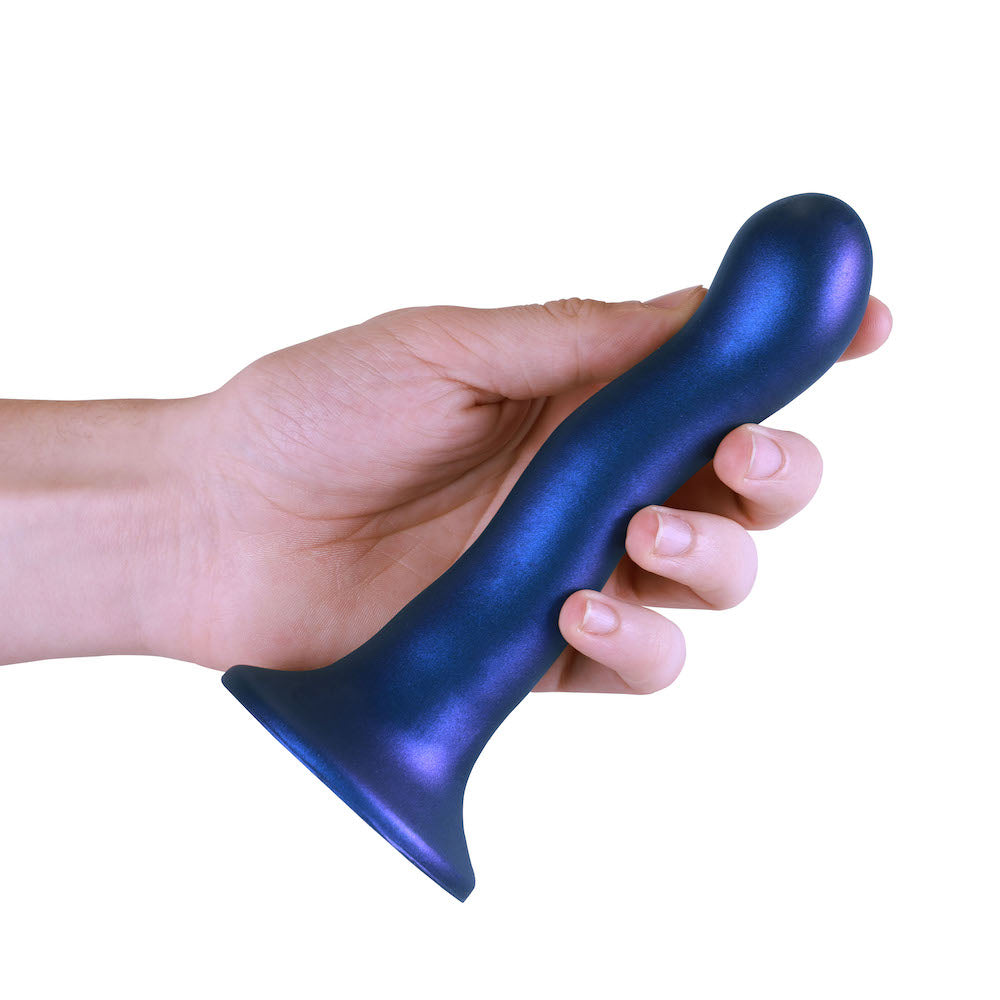 Shots Ouch! 7" Curvy Ultra Soft Silicone Metallic Dildo Blue