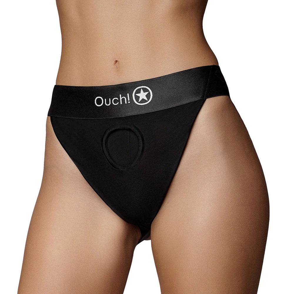 Ouch! Vibrating Strap Open Back Panty Harness - Black