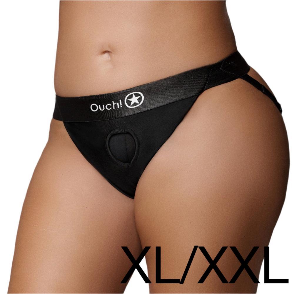 Ouch! Vibrating Strap Open Back Panty Harness - Black