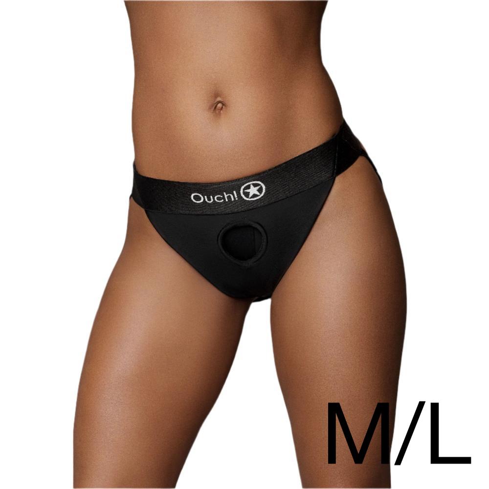 Ouch! Vibrating Strap Open Back Panty Harness - Black