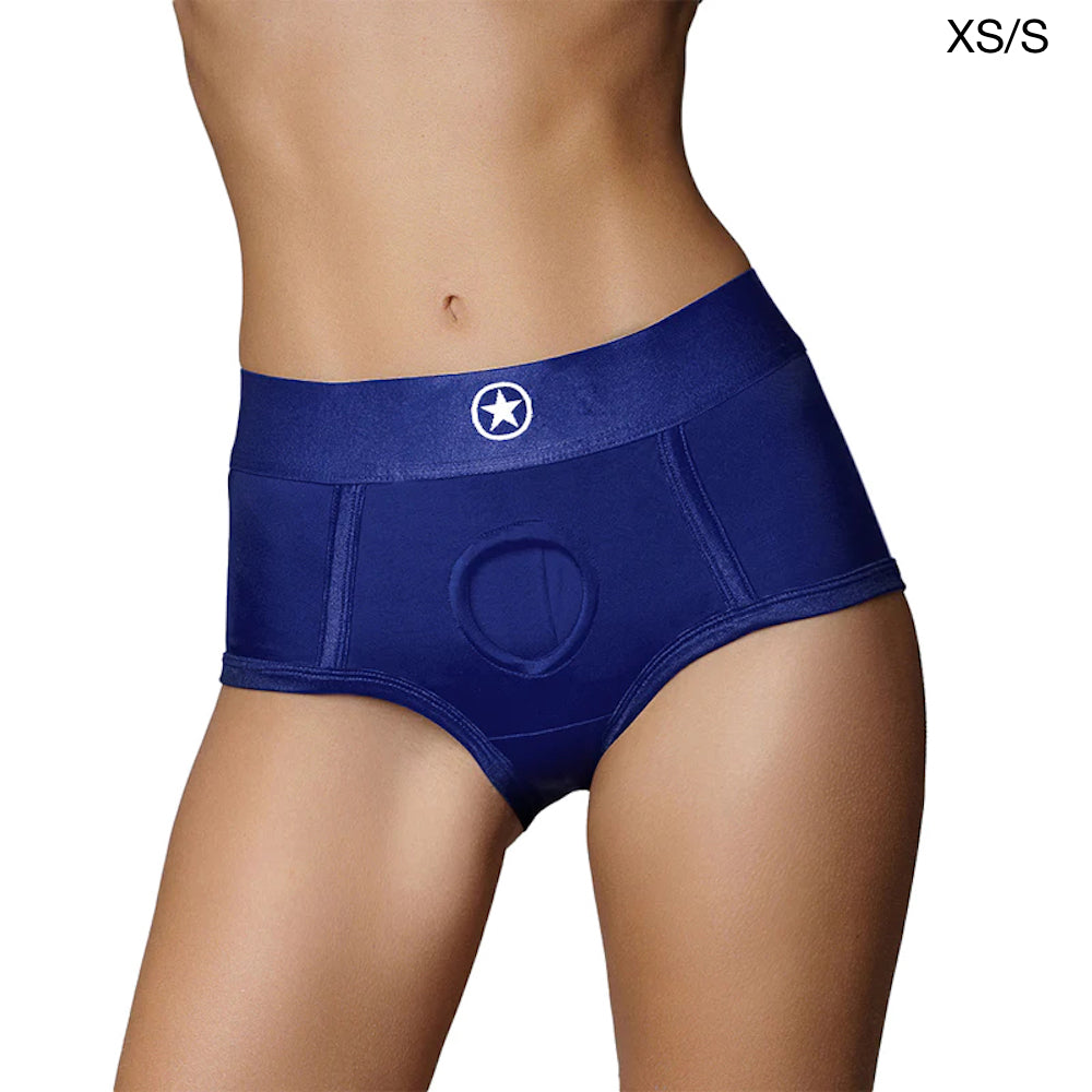  Shots Ouch Vibrating Brief Strap on Harness Blue XS/S