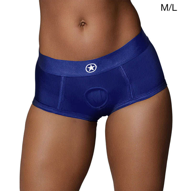  Shots Ouch Vibrating Brief Strap on Harness Blue M/L