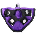 Purple Tantus Bend over Kit with purple velvet harness and mini bullet vibe inserted into built in bullet pouch