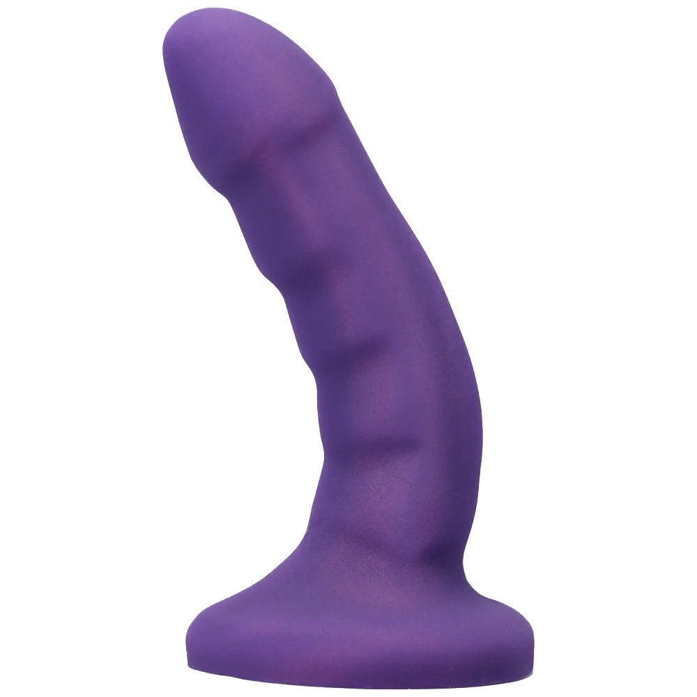 Tantus Curve purple amethyst silicone dildo on a white background