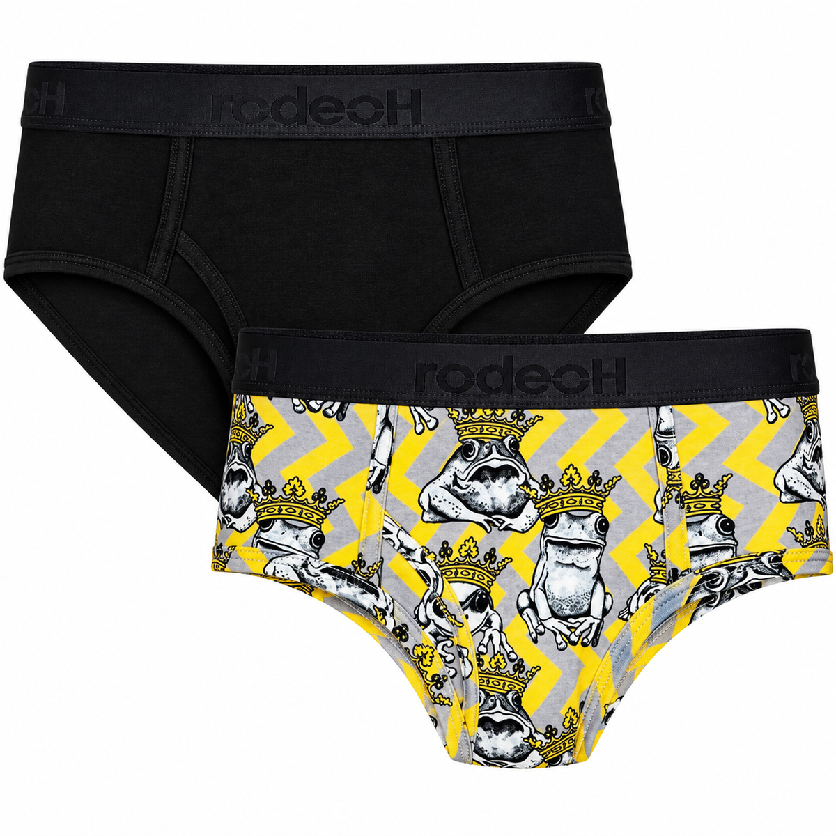 RodeoH Top Loading Brief 2 pack: one Funky Frogs print and one Black brief
