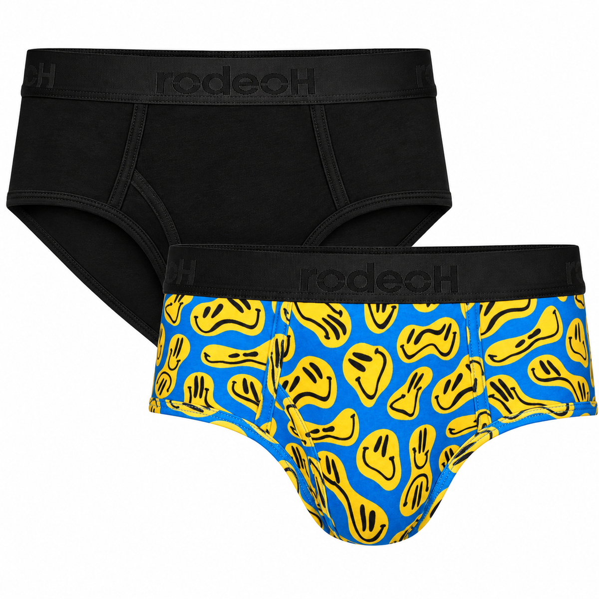 RodeoH Top Loading Brief 2 pack: one Smiley print and one Black brief