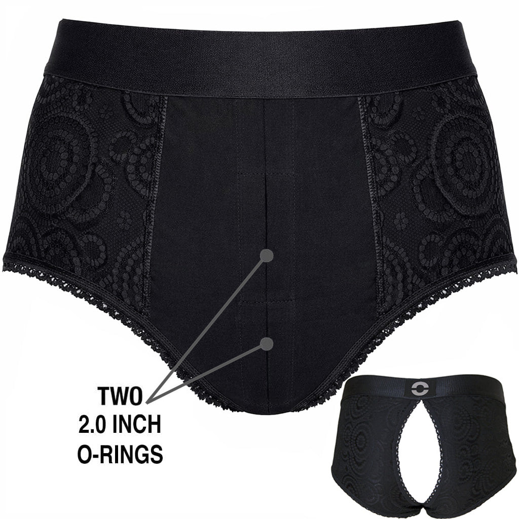 2.0" High Rise Panty Crotchless Harness - Black