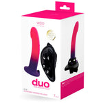 vedo duo strap on kit purple and pink gradiiant and black strap on harness box