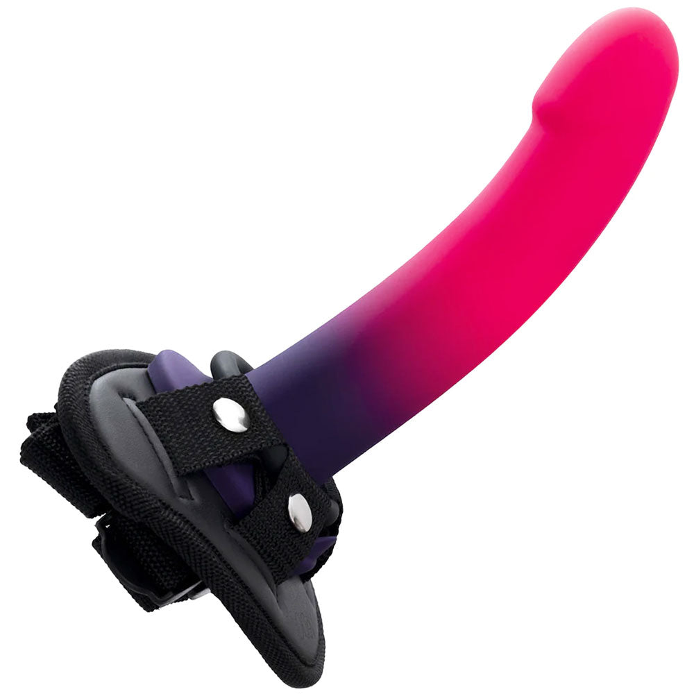 vedo duo strap on kit purple and pink gradiiant and black strap on harness