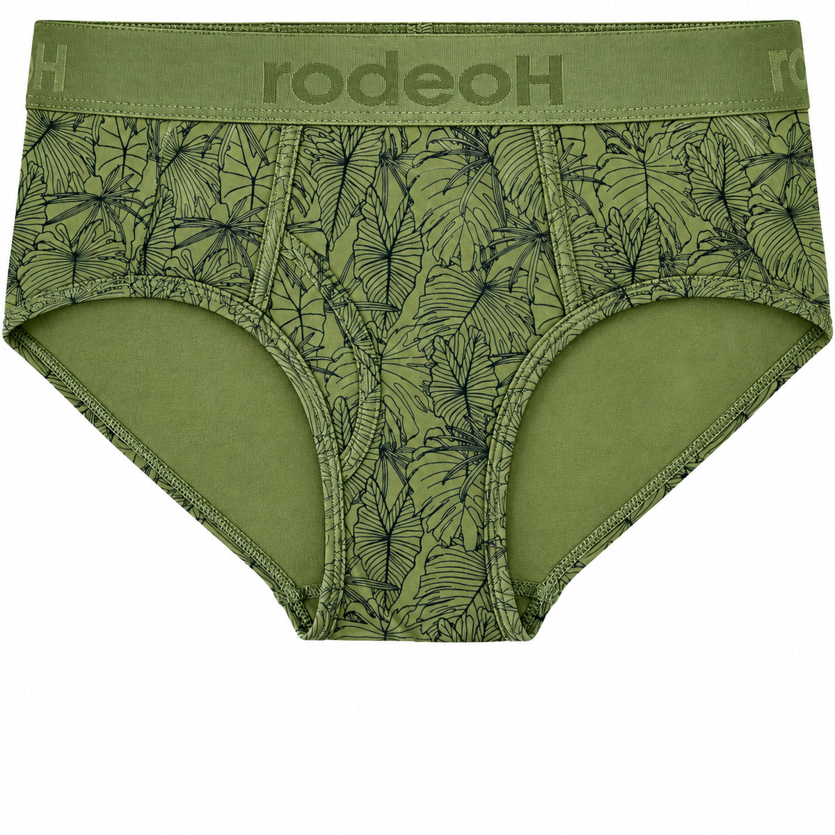 RodeoH brief in Verdant Leaves Green print, front view