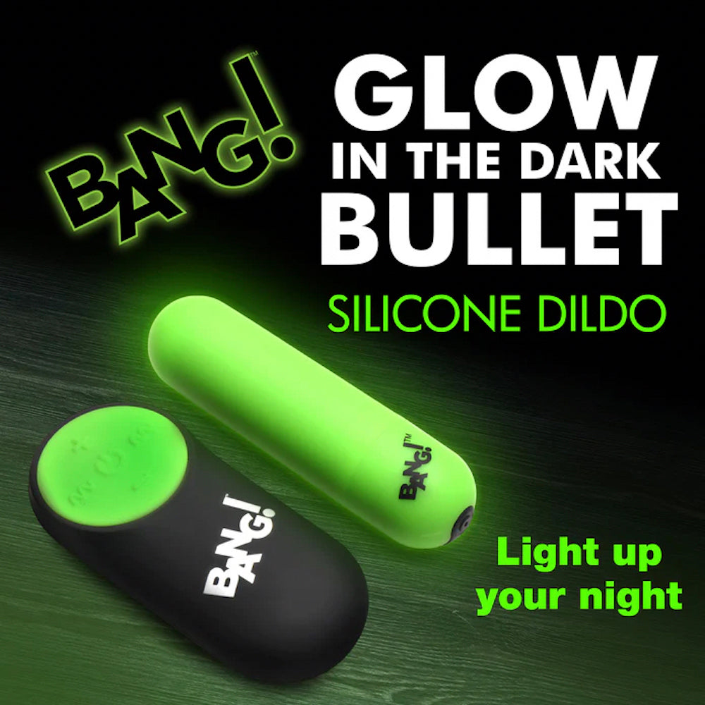 Bang! Vibrating Silicone Rechargeable Bullet - Remote Control - Glow in the Dark