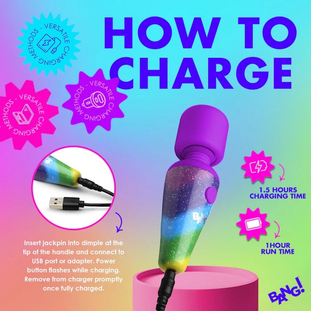 Bang! Rainbow Mini Wand Rechargeable Silicone Vibrator - Rainbow Multicolor