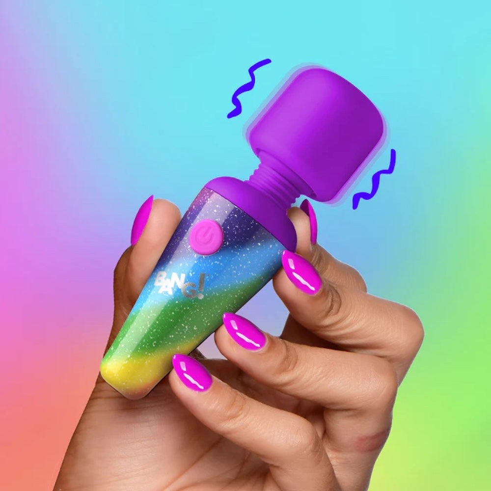 Bang! Rainbow Mini Wand Rechargeable Silicone Vibrator - Rainbow Multicolor