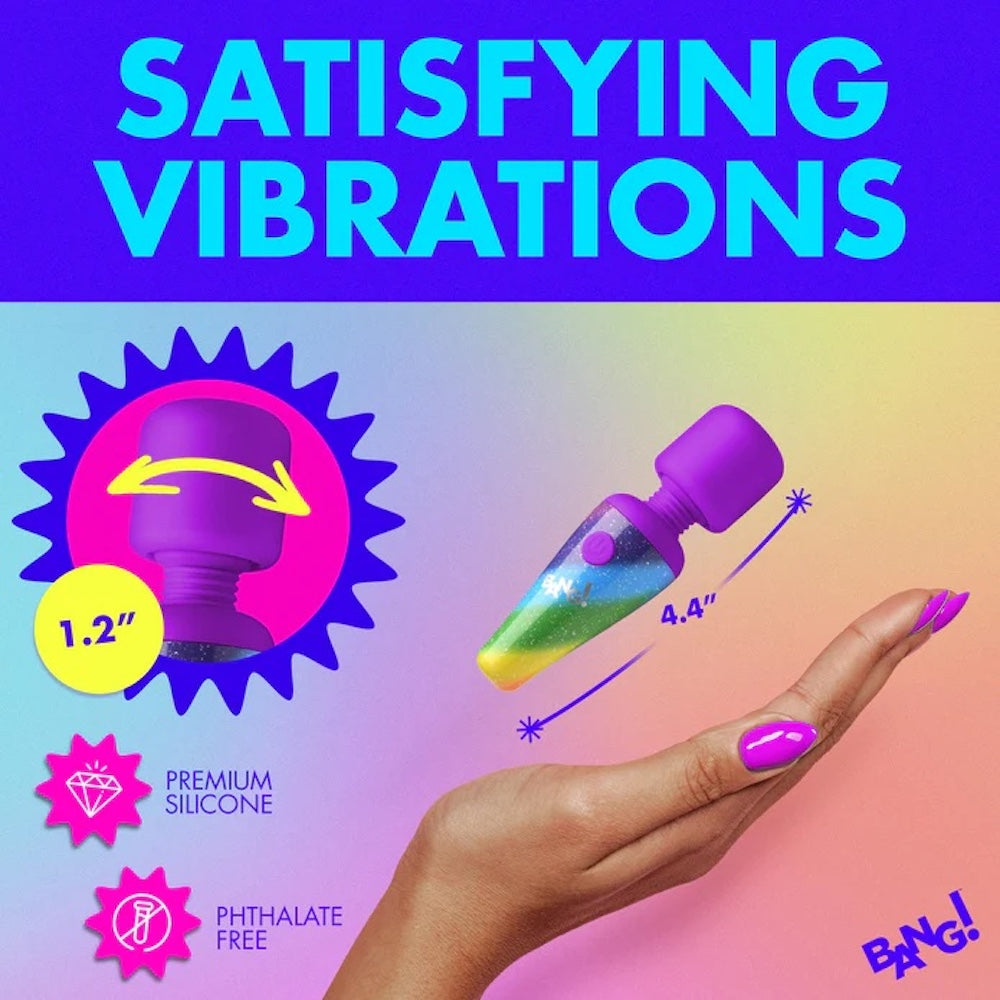 Bang! Rainbow Mini Wand Rechargeable Silicone Vibrator - Rainbow Multicolor