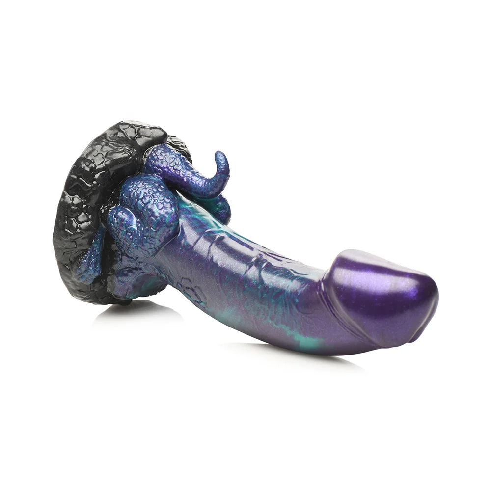 XR creature Cocks Dino Dick dinosaur fantasy dong with mini tail and legs in purple, black and teal laying horizontal from /4 