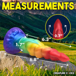 XR Creature Cocks Magic Rider rainbow tapered unicorn horn silicone fantasy dildo with dimensions in a nature landscape