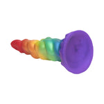 XR Creature Cocks Magic Rider rainbow tapered unicorn horn silicone fantasy dildo horizontal from below to display suction base