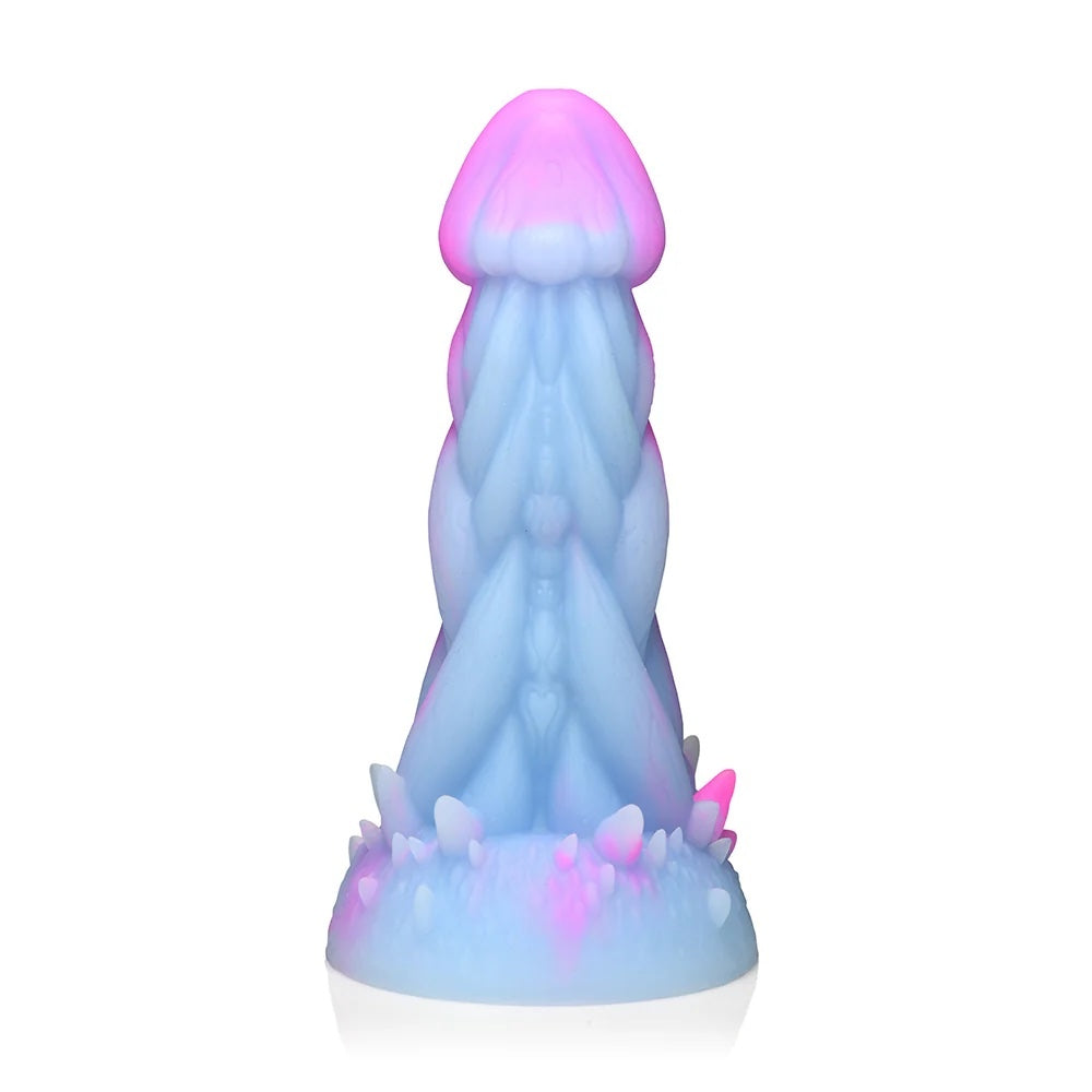 XR Brands Creature Cocks Nomura Jellyfish shaped, pink, purple and blue fantasy silicone dildo back 