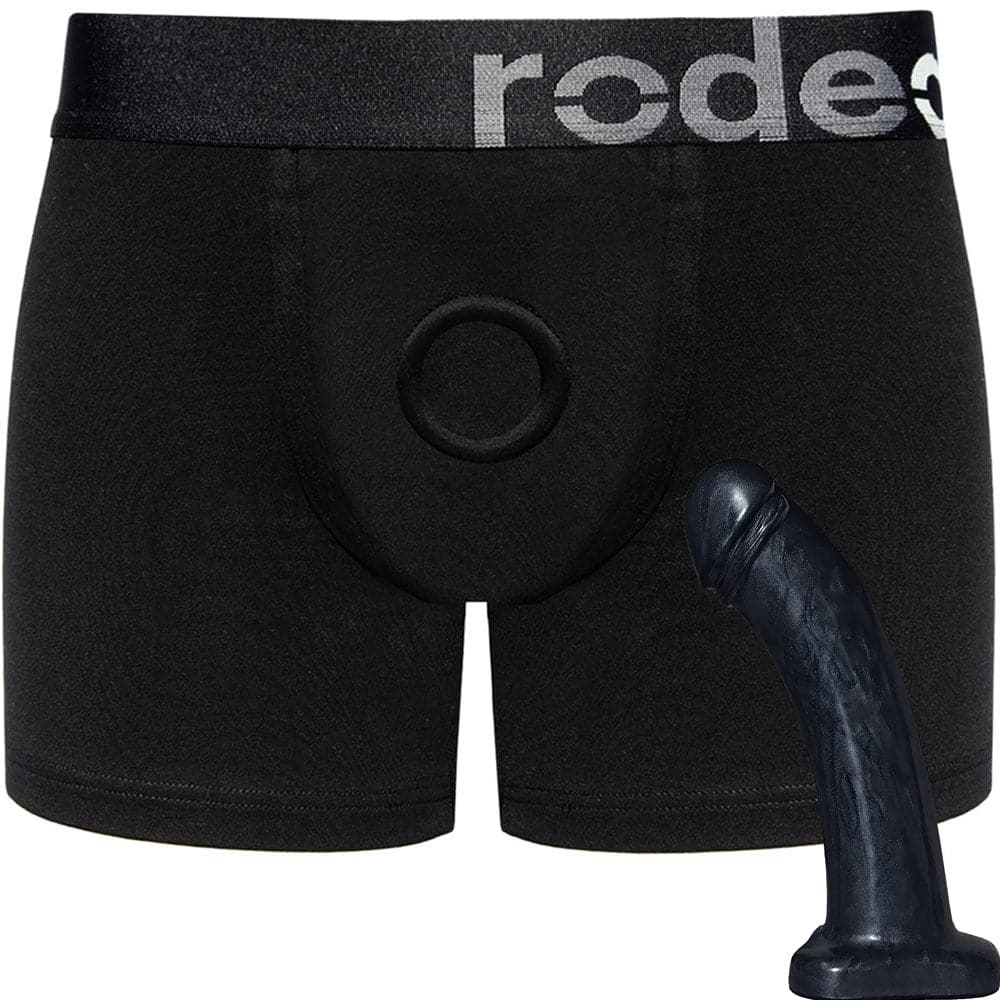 Classic Black Boxer+ Harness and 7" Black Pearl Dildo - PACKAGE DEAL