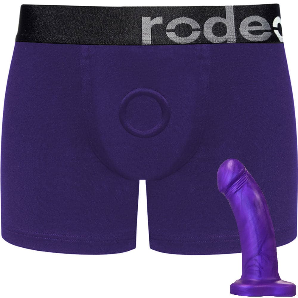 Classic Purple Boxer+ Harness and 5" Violet Pearl Dildo - PACKAGE DEAL