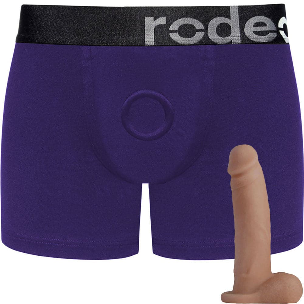 Purple Boxer+ Harness and 5.75" Realistic Dildo - PACKAGE DEAL