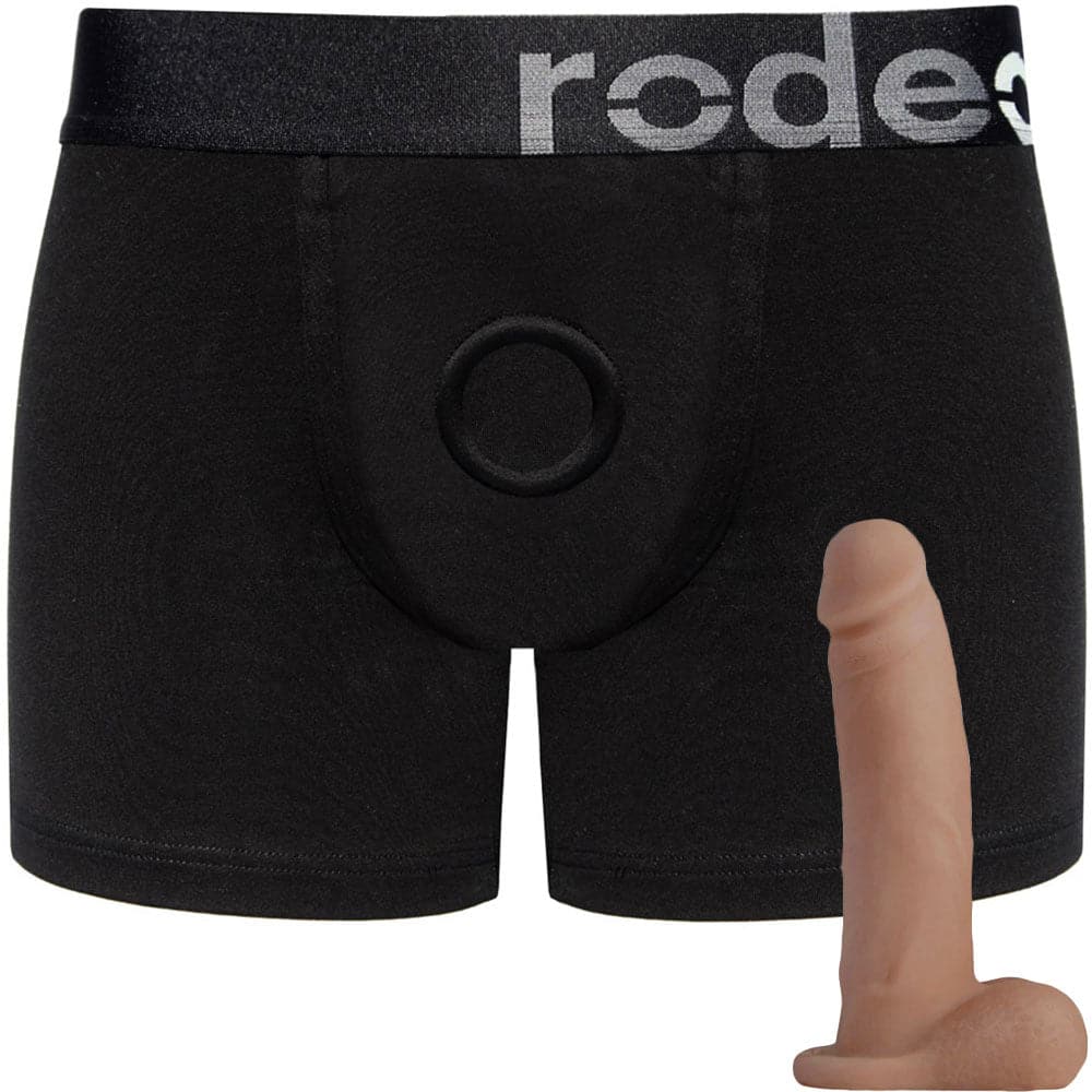 Classic Black Boxer+ Harness and 5.75" Realistic Dildo - PACKAGE DEAL