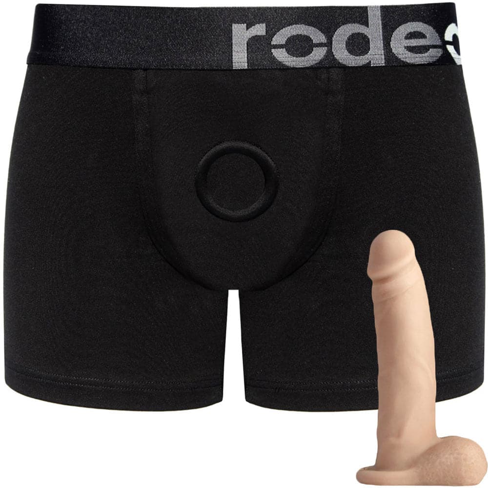 Classic Black Boxer+ Harness and 5.75" Realistic Dildo - PACKAGE DEAL