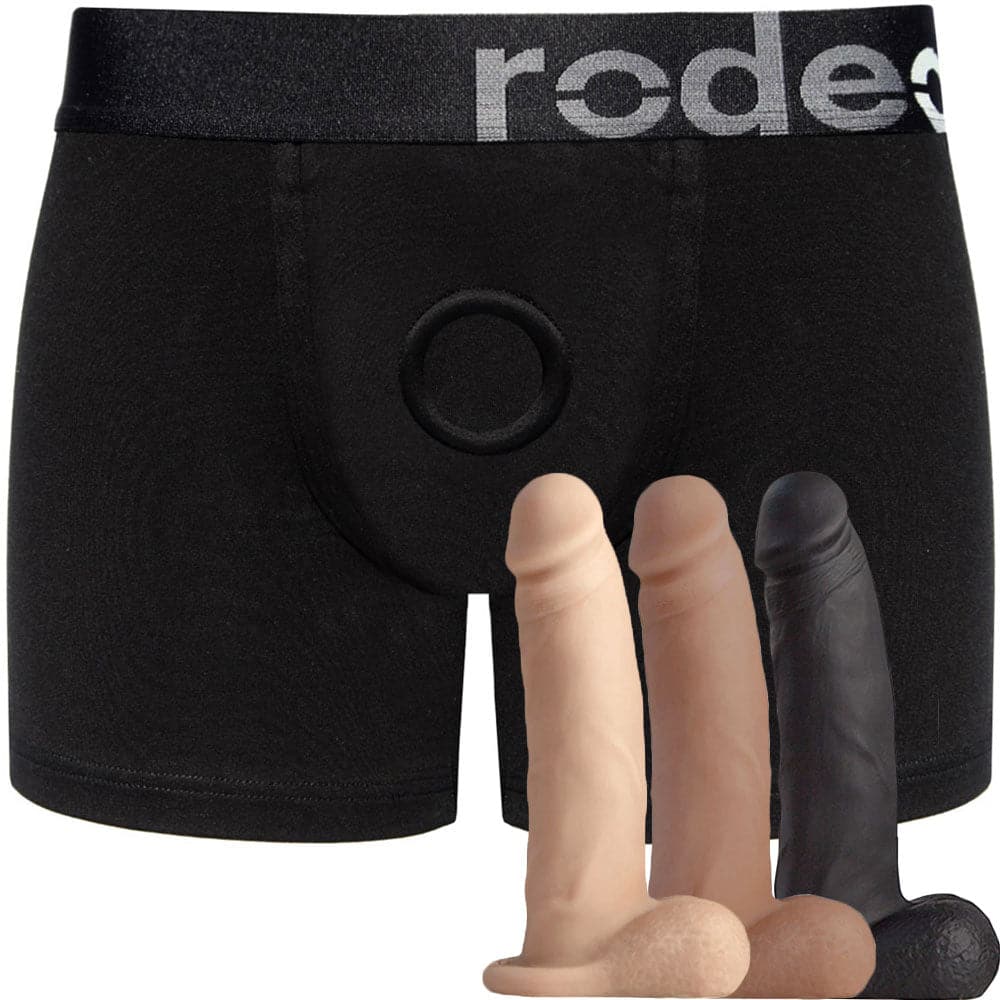 Classic Black Boxer+ Harness and 5.75" Realistic Dildo - PACKAGE DEAL
