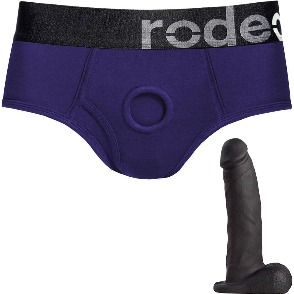 Purple Brief+ Harness and 5.75" Realistic Dildo - PACKAGE DEAL