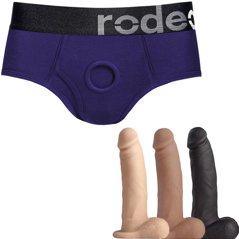 Purple Brief+ Harness and 5.75" Realistic Dildo - PACKAGE DEAL