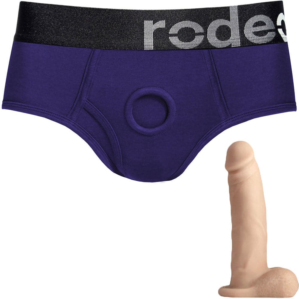 Purple Brief+ Harness and 5.75" Realistic Dildo - PACKAGE DEAL