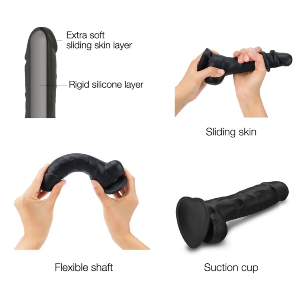 5.25" Strap-On-Me Sliding Skin Dual Density Dildo - Black - Medium - RodeoH