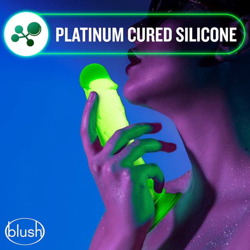 5.5" Neo Elite Glow in the Dark Silicone Dual Density Dildo - Green - RodeoH