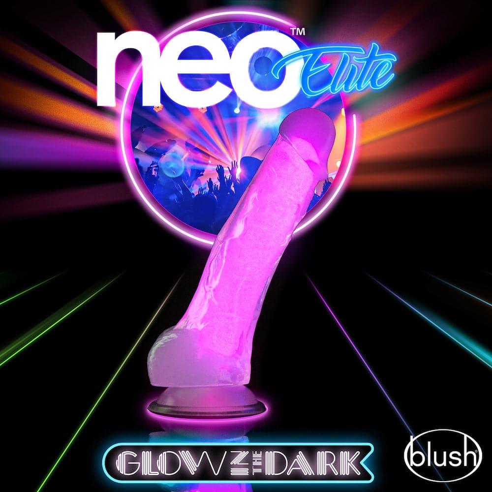 5.5" Neo Elite Glow in the Dark Silicone Dual Density Dildo - Pink - RodeoH