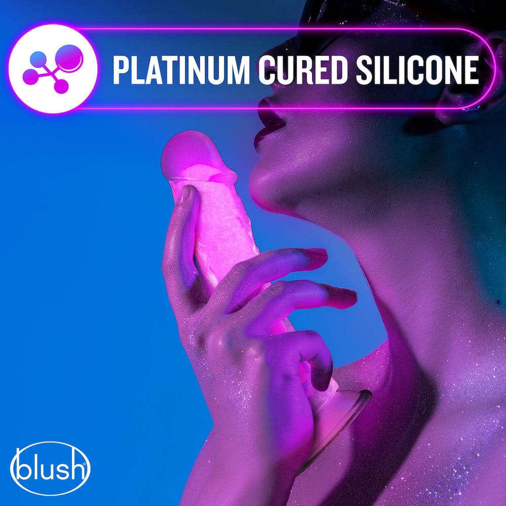 5.5" Neo Elite Glow in the Dark Silicone Dual Density Dildo - Pink - RodeoH