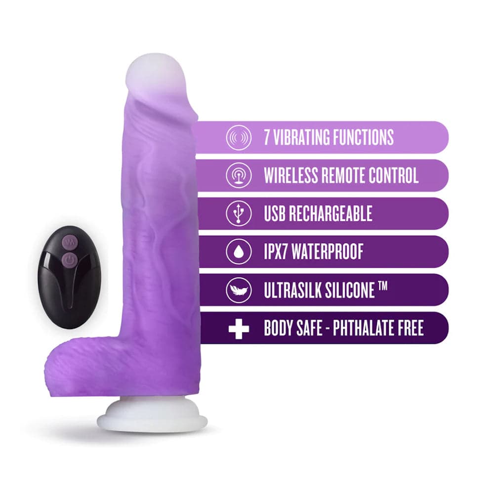 6.5" Neo Elite Encore Vibrating Remote Control Silicone Dildo - Purple Ombre - RodeoH