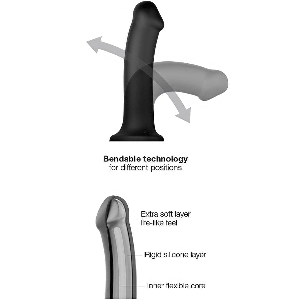 6.5" Strap-On-Me Silicone Dual Density Posable Dildo - Black - Medium - RodeoH