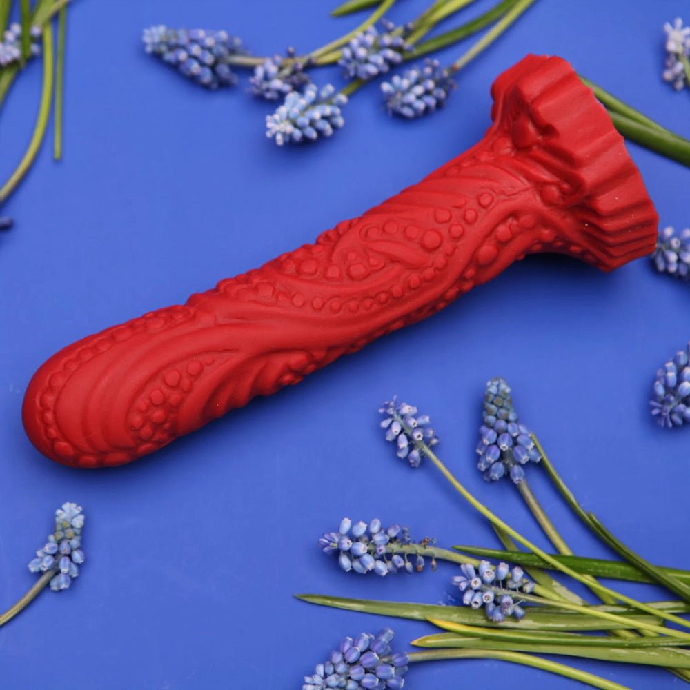 7" Groove Textured Silicone Dildo by Tantus - Red - RodeoH
