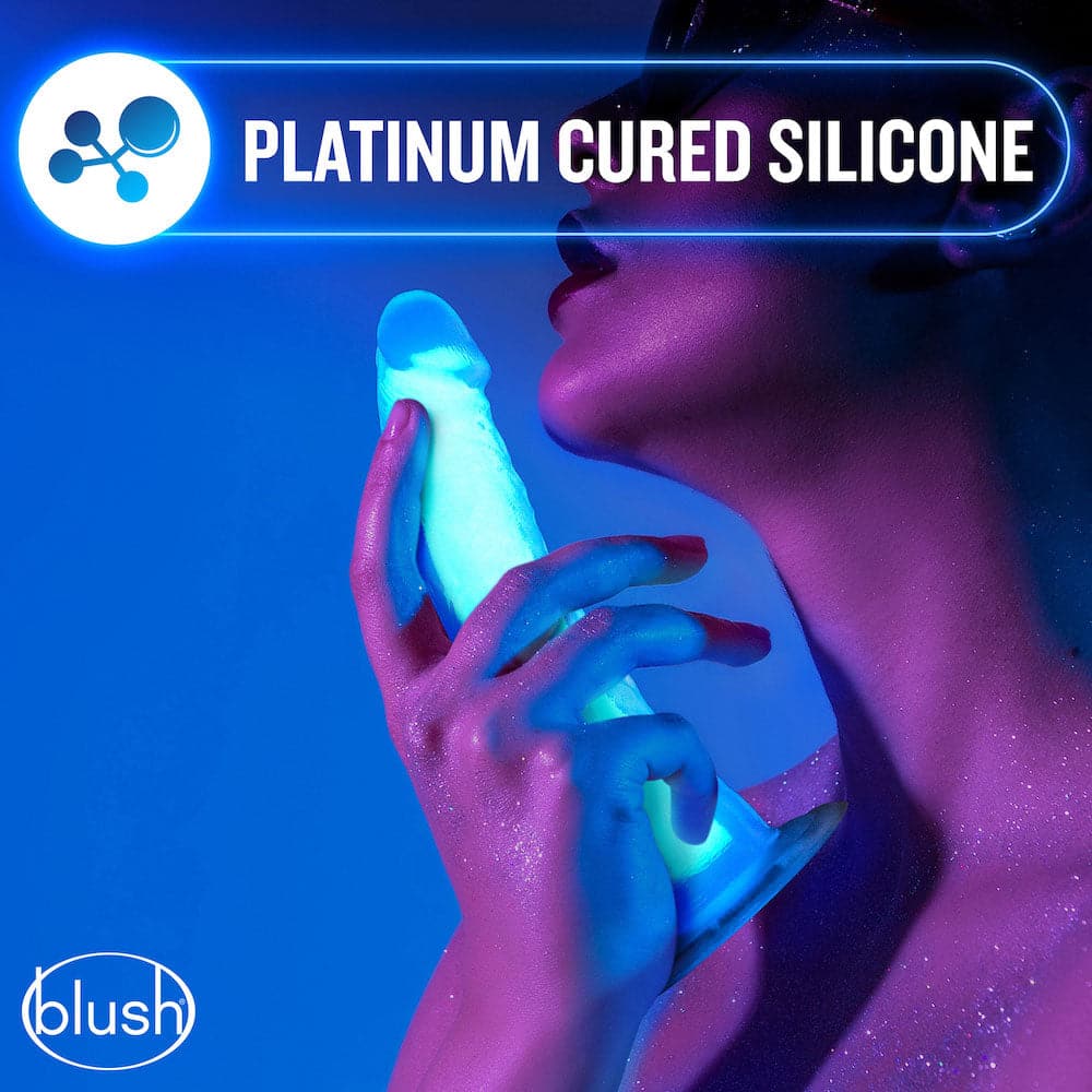 7" Neo Elite Glow in the Dark Silicone Dual Density Dildo - Blue - RodeoH