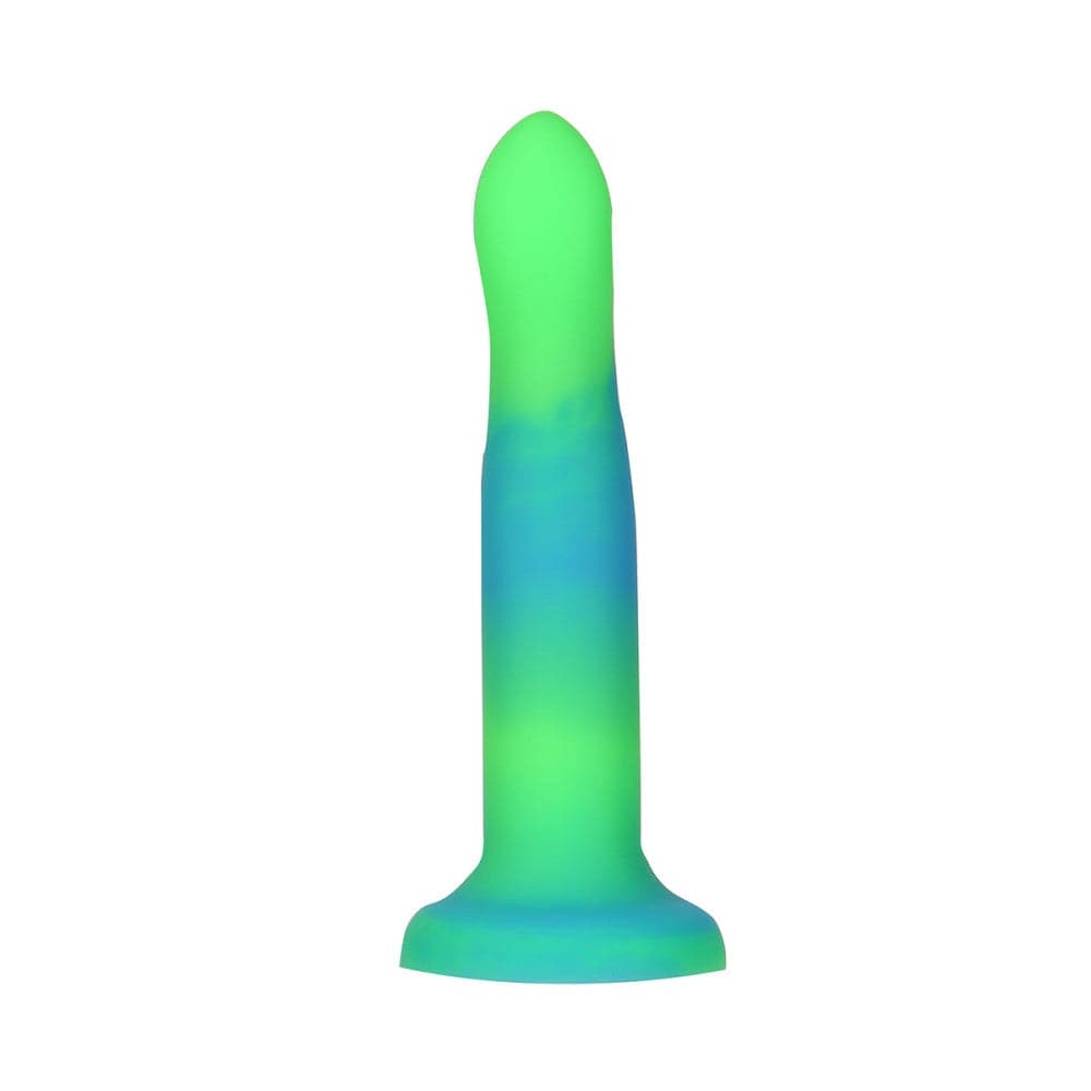 7" Rave Glow in the Dark Posable Silicone Dildo - Green and Blue - RodeoH