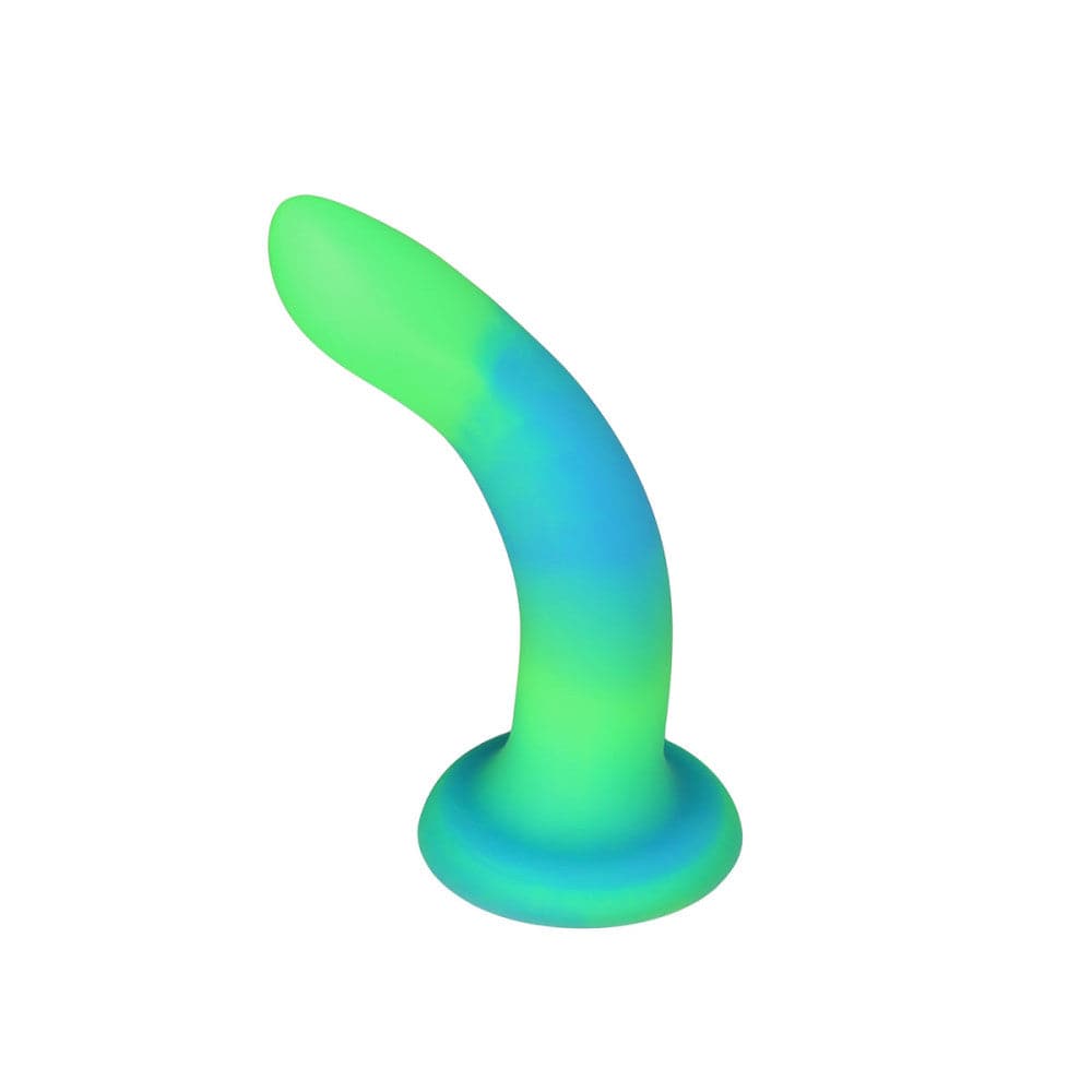 7" Rave Glow in the Dark Posable Silicone Dildo - Green and Blue - RodeoH