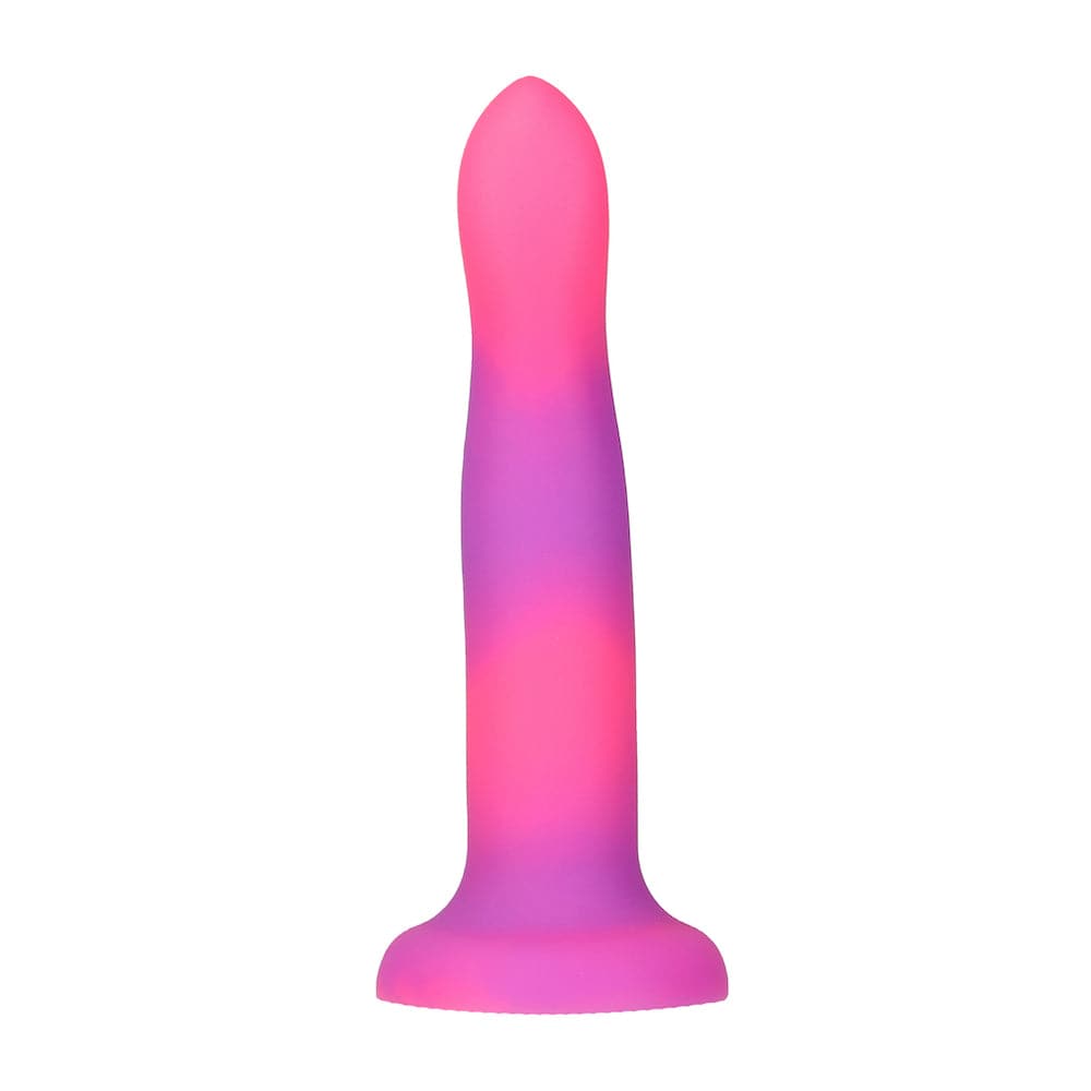 7" Rave Glow in the Dark Posable Silicone Dildo - Purple and Pink - RodeoH
