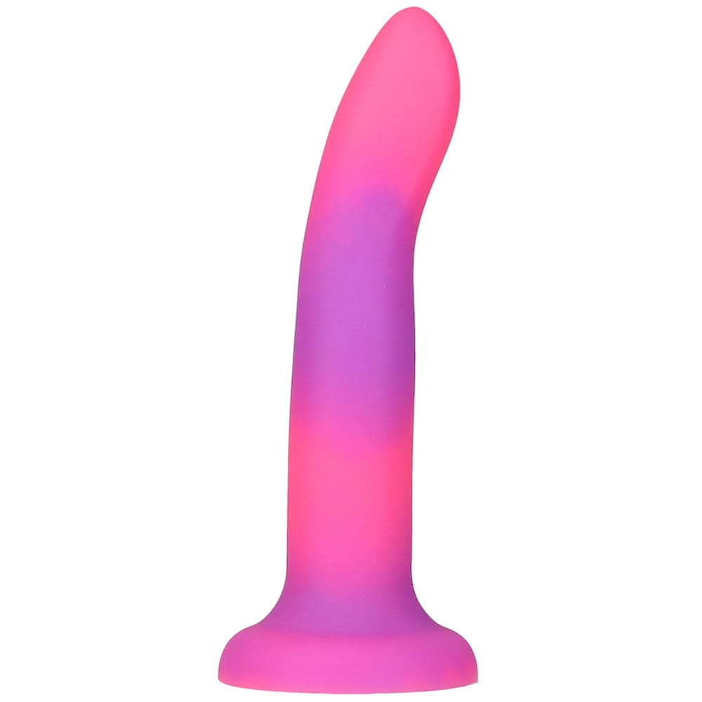 7" Rave Glow in the Dark Posable Silicone Dildo - Purple and Pink - RodeoH