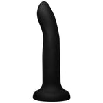 7" Rory Silicone Dildo - Matte Black - RodeoH from the side on its suction cup base