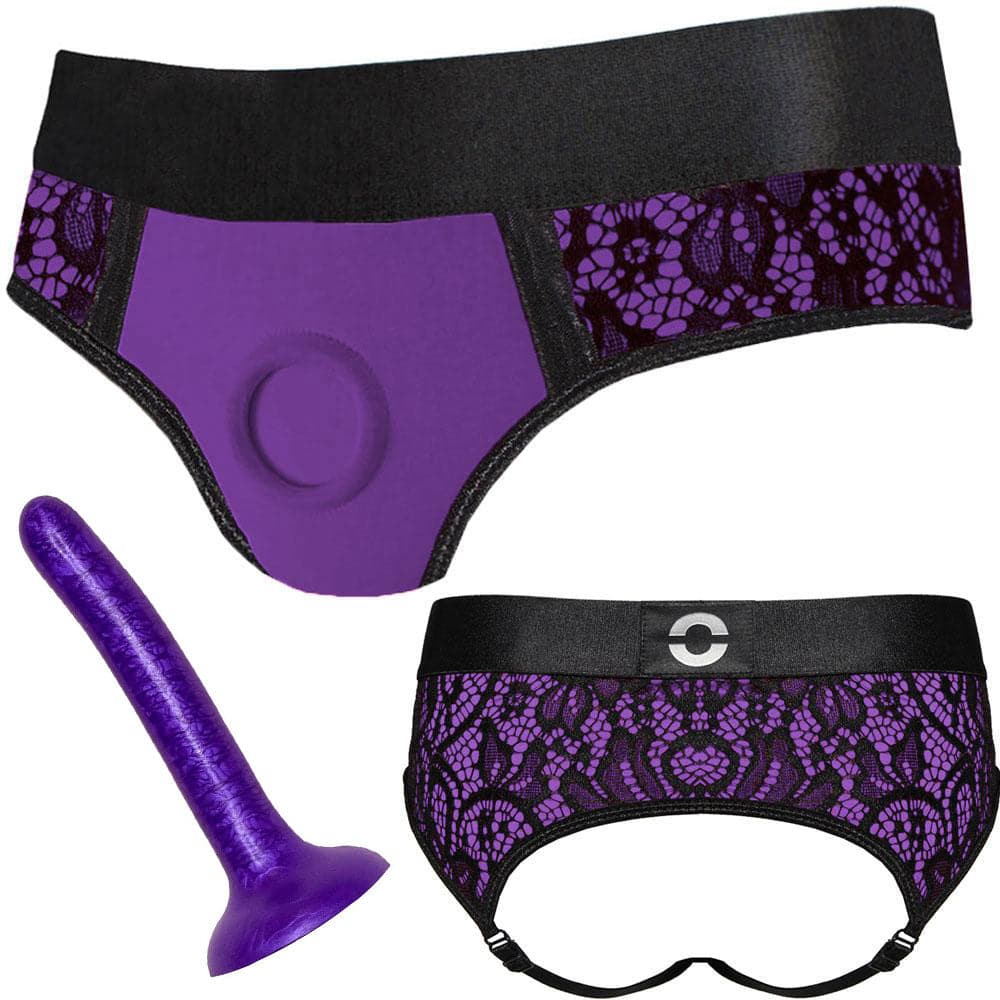Pegging Kit - Purple Cheeky Open Back Panty and 5" Anal Dildo - PACKAGE DEAL