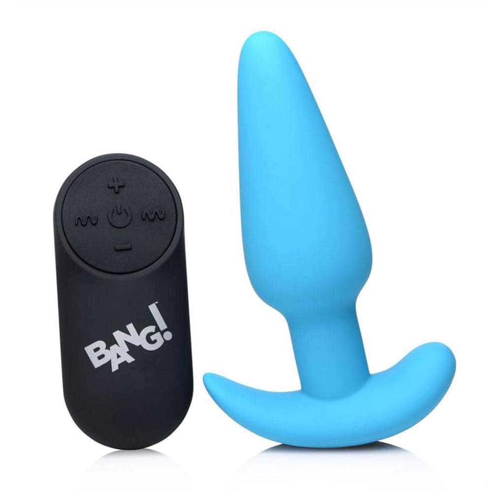 Bang! 21x Vibrating Silicone Rechargeable Butt Plug - Remote Control - Blue - RodeoH