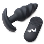Bang! 21x Vibrating Silicone Rechargeable Swirl Butt Plug - Remote Control - Black - RodeoH
